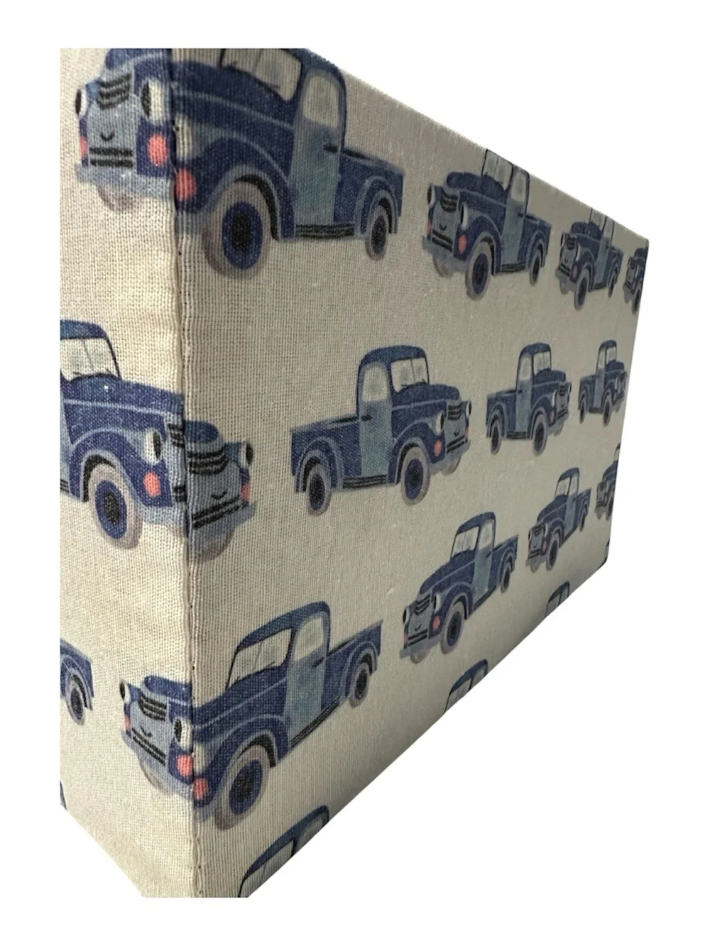 Fabric Storage Bin with Blue Truck Print - Navy Lined